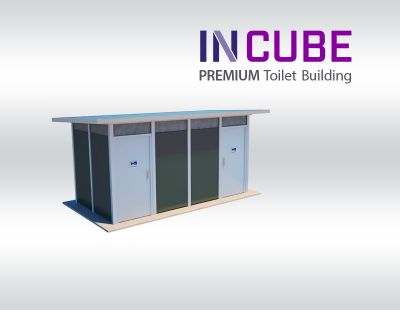 Incube Premium Toilet Buildings have the option to use a vibrant colour scheme for the aluminium aall panels.